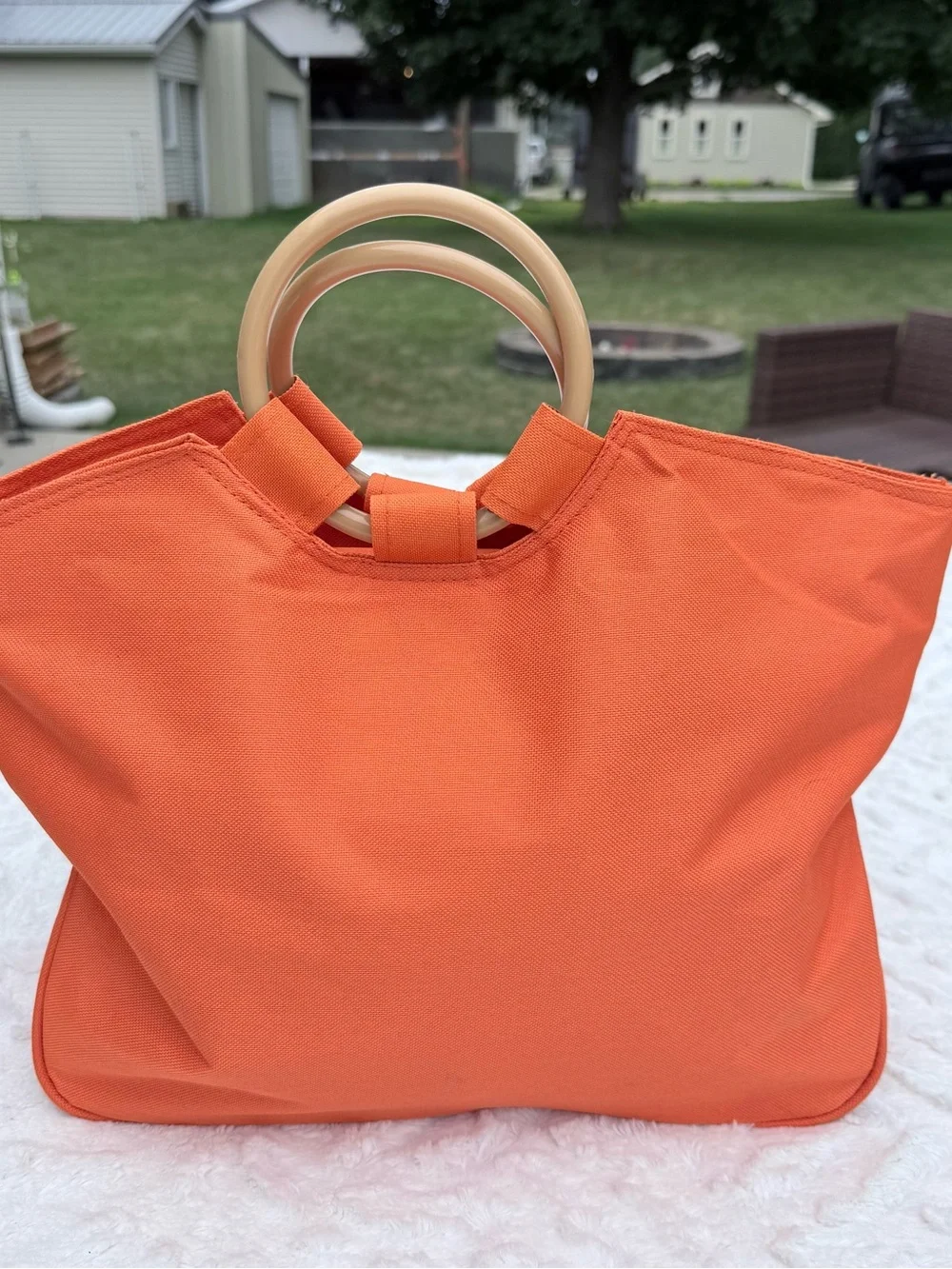 Aruba Orange Canvas Tote Bag with plastic Handles - like new